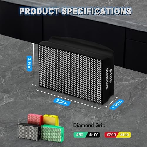 Diamond Hand Lapping Pads, 4PCS Diamond Sanding Pads 50/100/200/400 Grit Sanding Block Foam Backing for Tile Glass Stone Marble Granite Ceramics Metal Wet&Dry