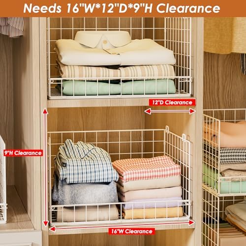 Yociyoga 4-Tier Stackable Closet Organizers and Storage Basket, Foldable Closet Shelf Organizer System, Space-Saving Clothes Storage Drawer Organizer for Wardrobe, White (Patent 30022416)