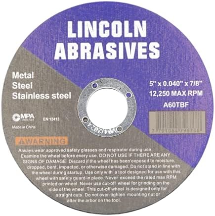 100 Pack 5" Cut-Off Wheels Lincoln Abrasives .040" Metal & Stainless Steel
