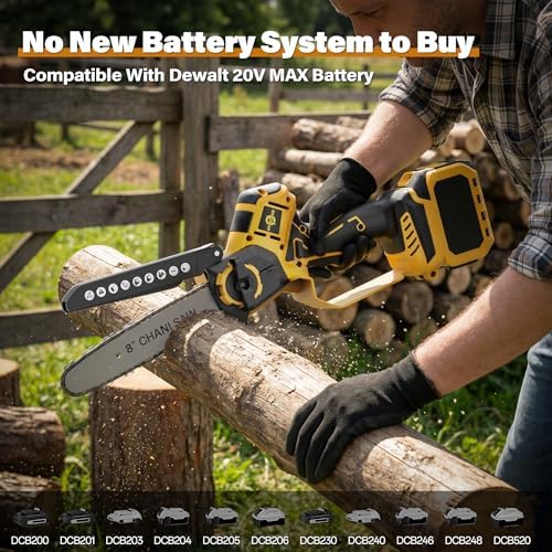 Mini Chainsaw for Dewalt Battery 20V MAX, 8-Inch and 6-Inch 2-IN-1 Cordless Electric Chain saw with 800W Brushless Motor and Auto-Oiler, Garden Tool for Woodworkers, Campers(Tools only)