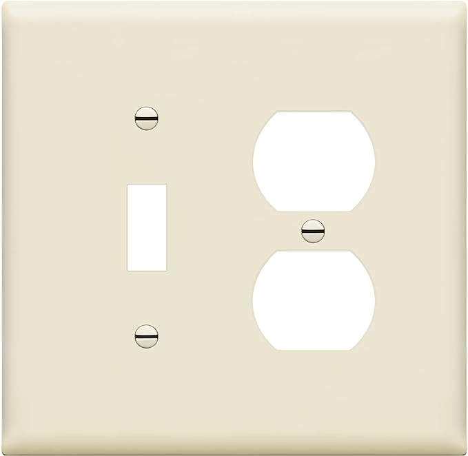 ENERLITES Combination Toggle Light Switch/Duplex Receptacle Outlet Wall Plate, Mid-Size 2-Gang 4.88" x 4.92", Polycarbonate Thermoplastic, 881121M-LA, Light Almond
