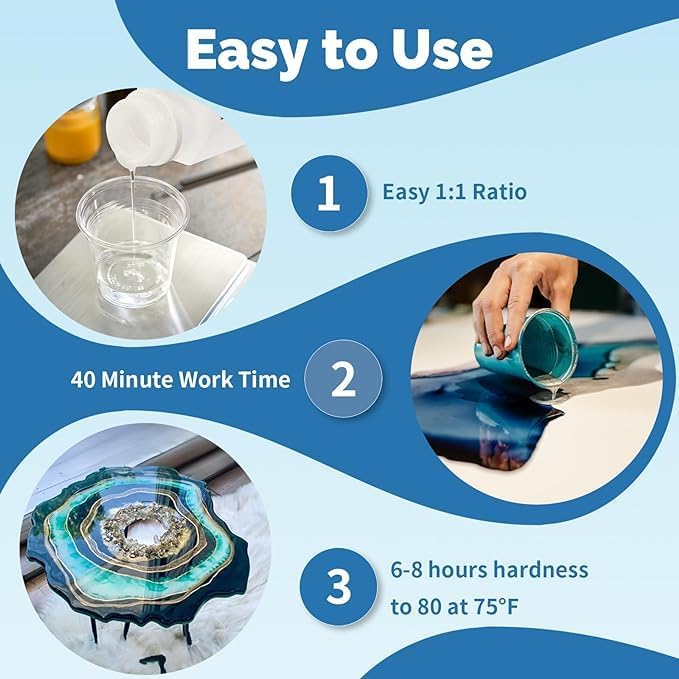 JANCHUN Crystal Clear Epoxy Resin Kit 72oz, Bubble-Free, Anti-Yellowing, Self Leveling Easy Mix 1:1 Coating and Casting Resin for Table Top, Molds, Tumbler Crafts, Painting, Jewelry, DIY Gifts