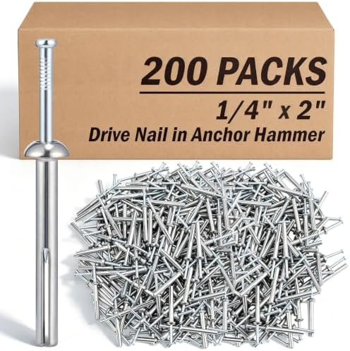 200 Pack 1/4" X 2" Drive Nail in Anchor Hammer Pin Anchor