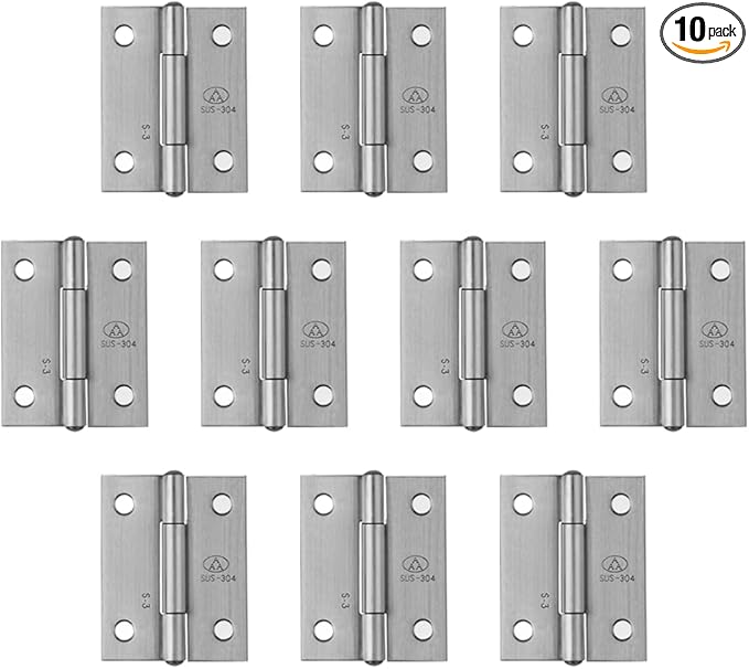 10-Pack 304 Stainless Steel 1.5-inch Folding Butt Hinges Furniture Chest Door Hinges Small Hinges for Wooden Boxes Lid Jewelry Box Crafts(38mm x 30.5mm x 1mm)