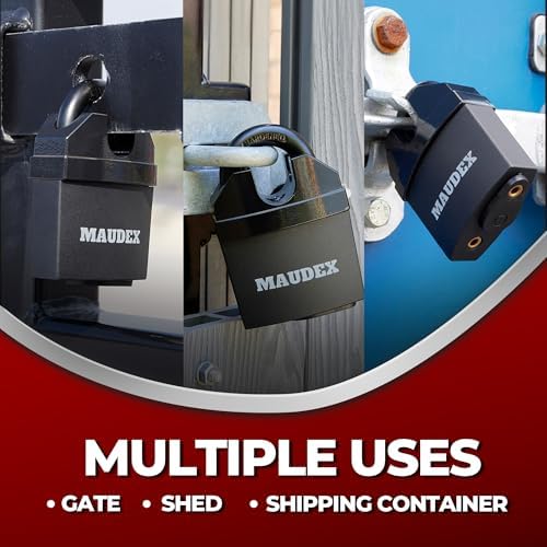 Maudex® MDL60 High Security Padlock for Outdoor Use - [10 Keys] - [Anti Drill, Anti Pick Cylinder] - Ideal Lock for Storage Unit, Shed, Gate, Container with 0.67” Shackle Clearance (Pack of 2)