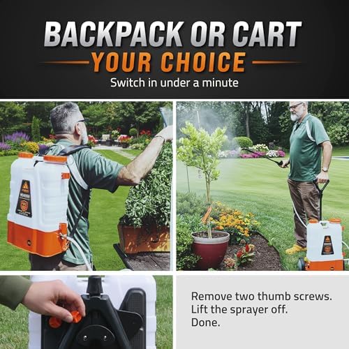 PetraTools HD4000 Battery Powered Backpack Sprayer w/Cart, 8 Hr Runtime