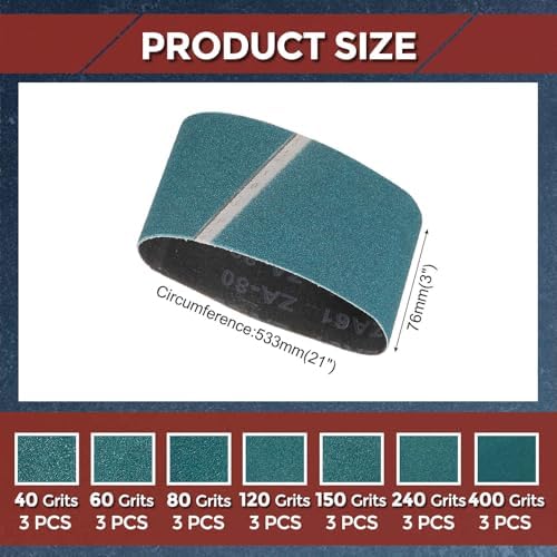 21 Pcs Sanding Belts, 3 x 21 Inch 40/60/80/120/150/240/400 Grit