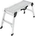 LEADALLWAY Aluminum Work Platform Step Ladder with Handle Heavy Duty Foldable Step Stool 330 Lbs Capacity Silver