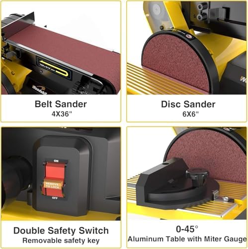 Woodskil 4.3A Belt Disc Sander Combo for Woodworking,4x36" Belt,6" Disc
