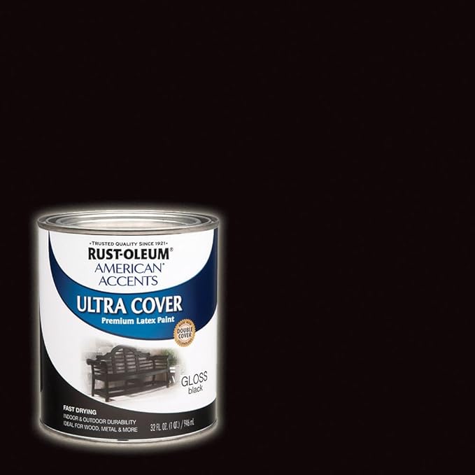 Rust-Oleum 1979502 Painter's Touch Latex Paint, Quart, Gloss Black, 1 Quart (Pack of 2)