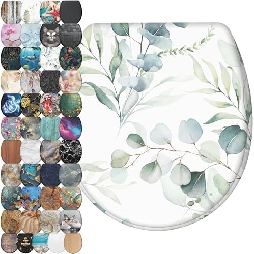 Sanilo Wooden Toilet Seat with Quick Release & Soft Close [ROUND] - Decorative & Slow Close Molded Wood Seat - With One Click for Easy Installation & Cleaning - With Adjustable Fit (Eucalyptus)