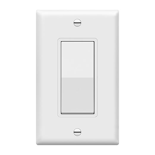 ENERLITES Decorator Paddle Light Switch with Wall Plates, Wall Decor Switch, Single Pole, 3 Wire, Grounding Screw, Residential Grade, 15A 120V/277V, UL Listed, White