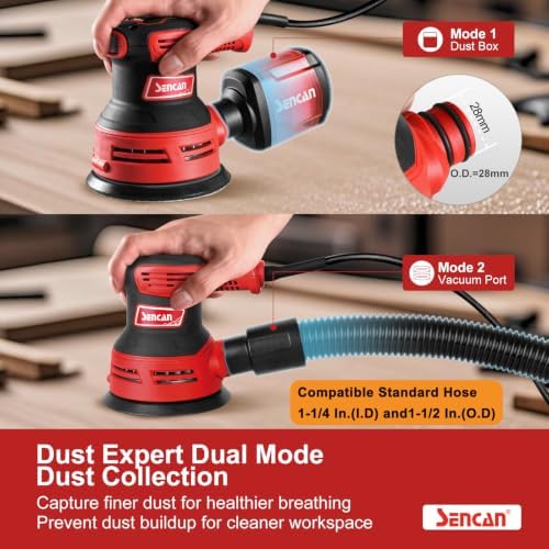 5" Electric Random Orbital Sander, 6 Variable Speeds Power Palm Sander with Vacuum Dust Collector for Hand Woodworking, Refinish Furniture