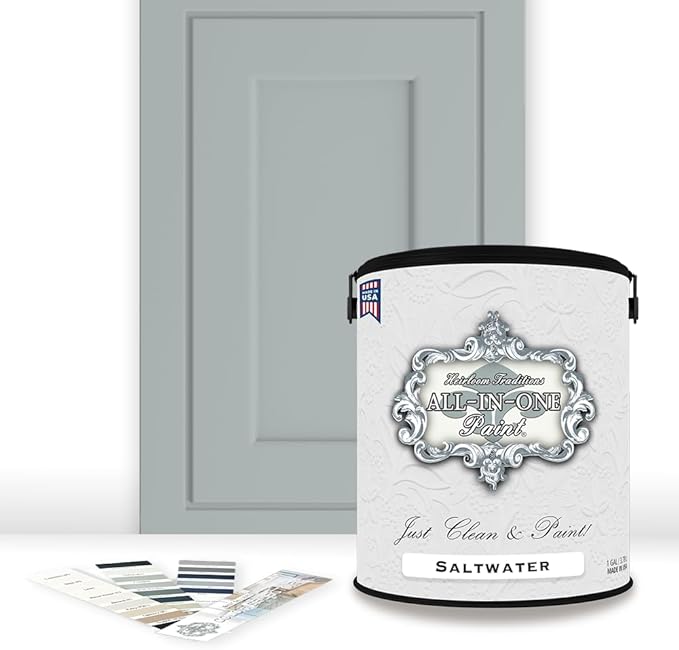 ALL-IN-ONE Paint by Heirloom Traditions, Saltwater (Pastel Green), Gallon - Durable cabinet and furniture paint. Built in primer and top coat, no sanding needed. Includes our 30 featured color card.