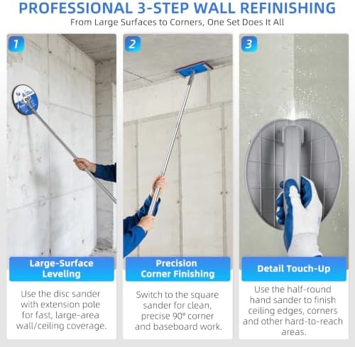 Drywall Pole Sander Kit with Corner Sander, 2 Sanding Heads & 50 Sandpaper