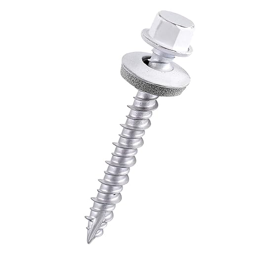 50 Pcs White #10 x 1-1/2" Metal Roofing Screws - Galvanized Hex Head Self-Tapping with EPDM Washers Sharp Point,for Corrugated Roofing, Wood Siding, Fences, Carports, Garages, Sheds