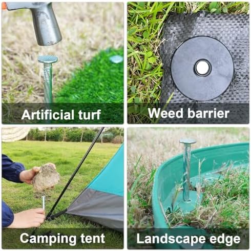 6 Inch 20 Pcs Artificial Turf Stakes Galvanized Spiral with Gasket Caps