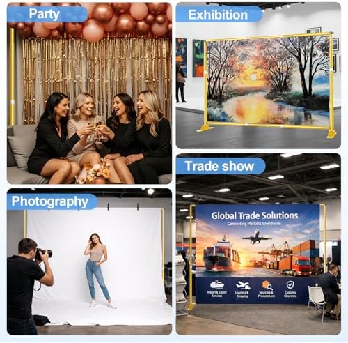 10x8FT Banner Stand, Heavy Duty Step and Repeat Stand, Gold