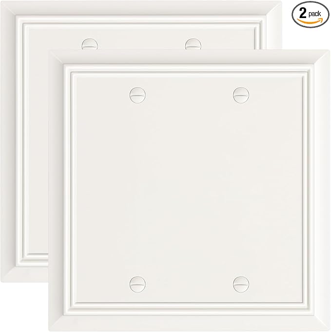 2-Pack Double Blank Wall Plate, Durable Natural Bamboo Fiber Wall Plate Cover,Light Almond 1 Gang Wall Plate for Unused Outlets/Switches