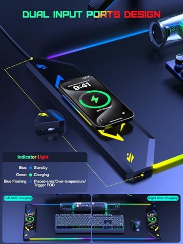 5-in-1 RGB Mouse Pad with Wireless Charging, Large Gaming Desk Mat, Black