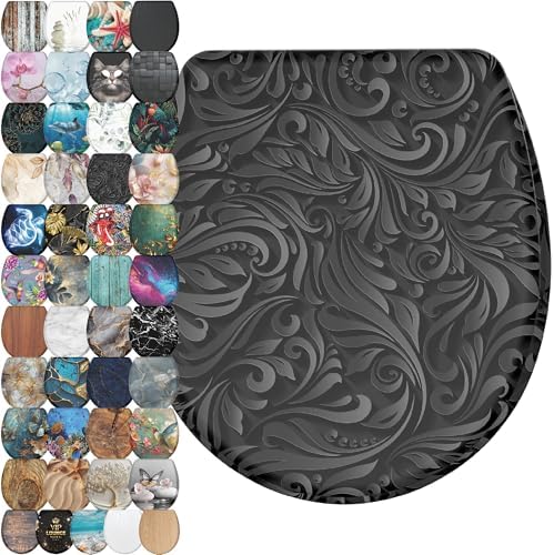 Sanilo Wooden Toilet Seat with Quick Release & Soft Close [ROUND] - Decorative & Slow Close Molded Wood Seat - With One Click for Easy Installation & Cleaning - With Adjustable Fit (Floral)