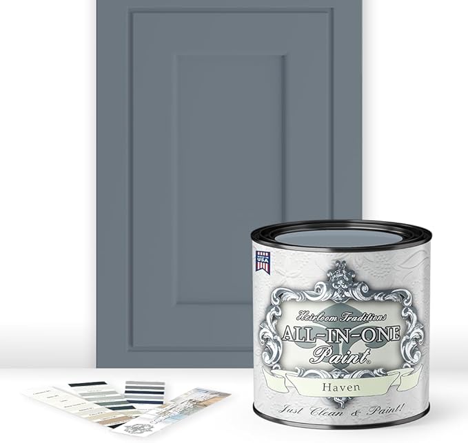 ALL-IN-ONE Paint by Heirloom Traditions, Haven (Heather Blue), Quart - Durable cabinet and furniture paint. Built in primer and top coat, no sanding needed. Includes our 30 featured color card.