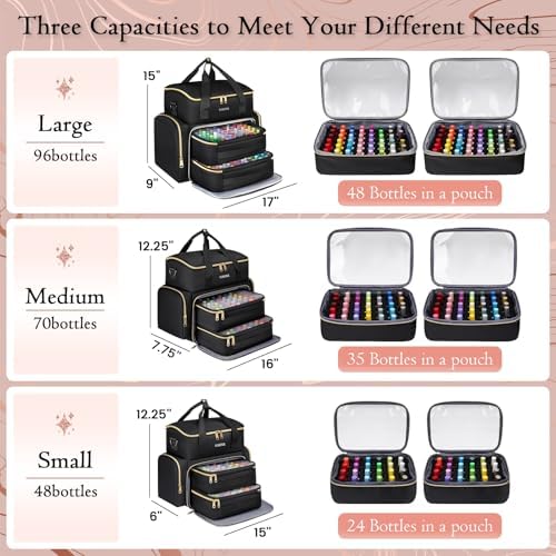 YOREPEK Large Nail Polish Organizer Case Holds 70 Bottles (15ml/0.5 fl.oz)