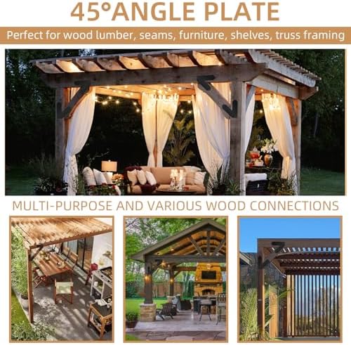 45-Degree Steel Angled Bracket - 2 Pcs, Flat Fixing Mending Plates, Black Repair Plate, Corner Brace with Screws Set for Wood, Lumber, Timber Connectors