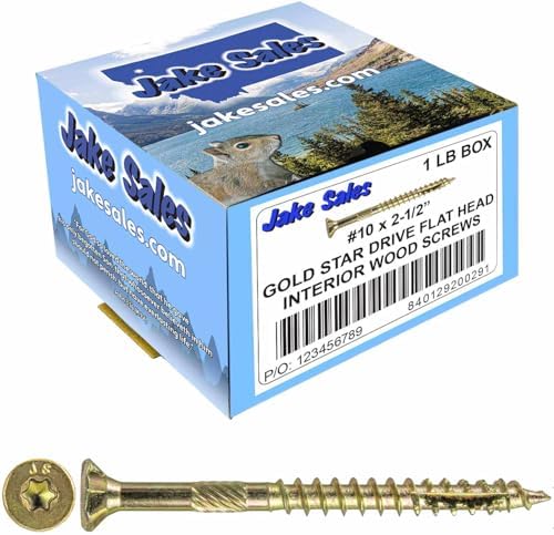 Jake Sales #10 X 2-1/2" Gold Star Wood Screw Torx/Star Drive Flat Head - Multipurpose Torx/Star Drive Wood Screws - CASE Qty 42 Boxes 3,234 Screws
