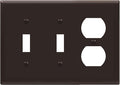 ENERLITES Combination Triple Gang Wall Plate, Double Toggle Switch/Single Duplex Receptacle Cover Plate, Standard Size 3-Gang 4.5" x 6.38", Polycarbonate Thermoplastic, 881221-BR, Brown
