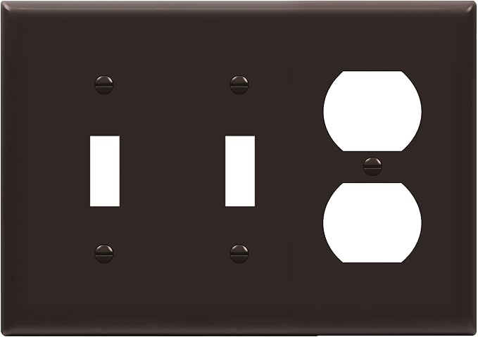 ENERLITES Combination Triple Gang Wall Plate, Double Toggle Switch/Single Duplex Receptacle Cover Plate, Standard Size 3-Gang 4.5" x 6.38", Polycarbonate Thermoplastic, 881221-BR, Brown