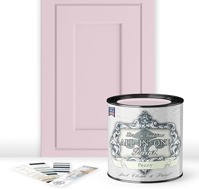 ALL-IN-ONE Paint by Heirloom Traditions, Peony (Pale Pink), Quart - Durable cabinet and furniture paint. Built in primer and top coat, no sanding needed. Includes our 30 featured color card.