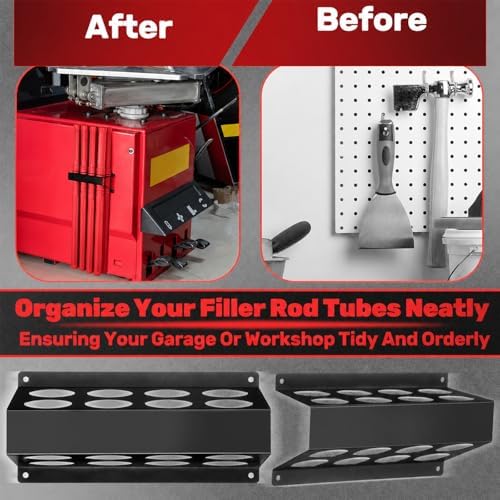 DoubleFill 9 Pcs Welding Rod Storage Set 8 Slot Tig Welding Filler Rod Holder with 8 Pcs 40 Inch Tungsten Electrode Storage Tubes Wall Mount Organizer Welder Tools Supplies(Red)