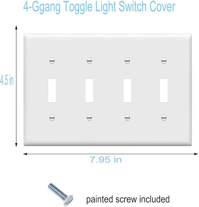 Toggle Light Switch Wall Plates 4-Gang Switch Electrical Cover Plate Unbreakable Thermoplastic Faceplate, White (2 Pack)