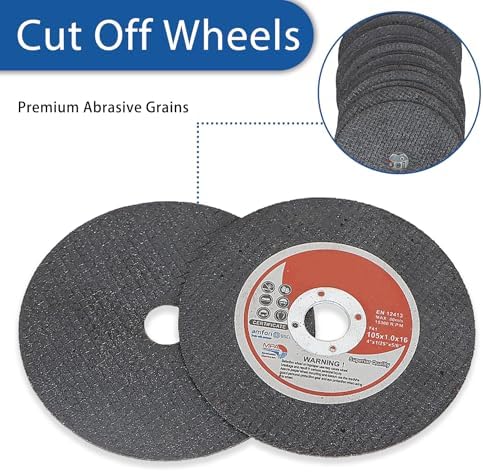 WFLNHB 100 Pack 4 Inch x 0.040 Inch x 5/8 Inch Metal and Stainless Steel Cut Off Wheels Fit for Angle Grinders