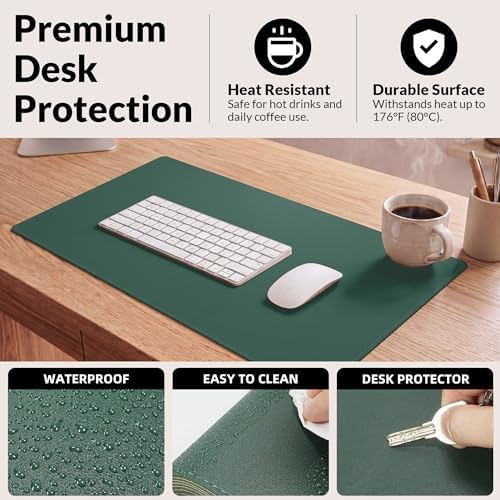 AFIING Cork Desk Mat, Dark Green, 23.6" x 13.7", Desk Pad Protector