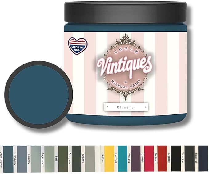 Vintiques Chalk & Mineral Paint, Blissful, 8oz - Matte Finish- Easy Application for DIY Projects - Furniture, Wood, Metal, Home Decor and More - includes color card
