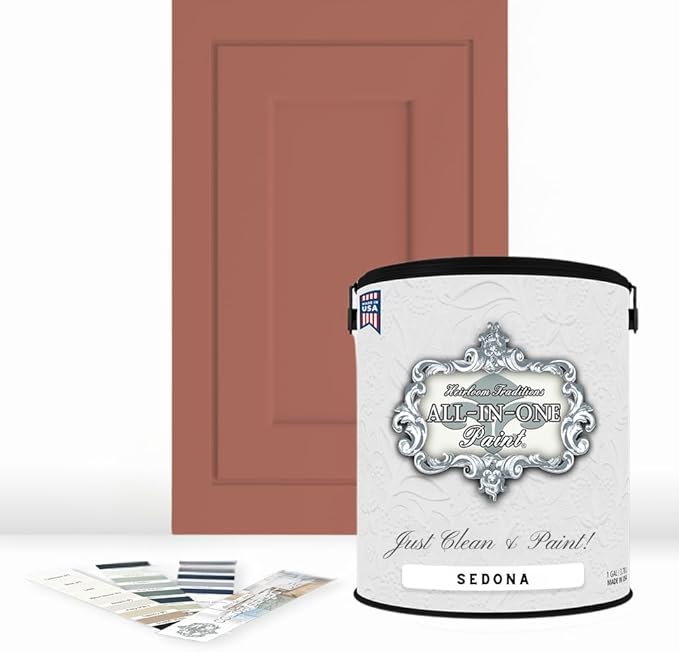 ALL-IN-ONE Paint by Heirloom Traditions, Sedona (Warm Coral), Gallon - Durable cabinet and furniture paint. Built in primer and top coat, no sanding needed. Includes our 30 featured color card.