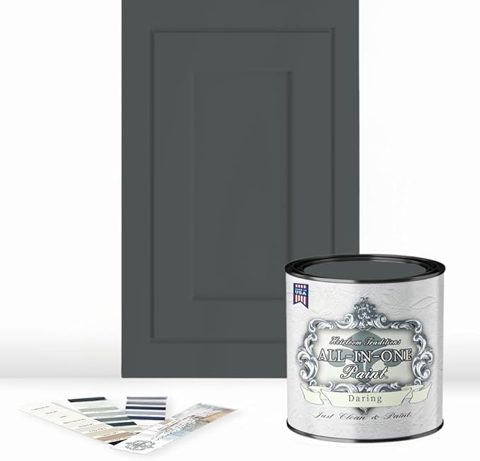 ALL-IN-ONE Paint by Heirloom Traditions, Daring (Deep Charcoal), Quart - Durable cabinet and furniture paint. Built in primer and top coat, no sanding needed. Includes our 30 featured color card.