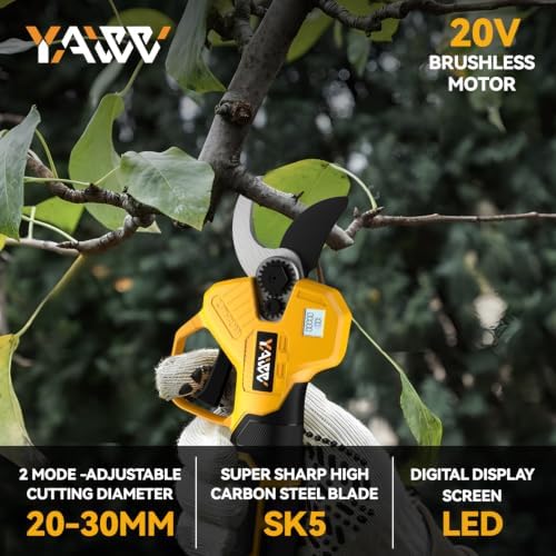 Brushless Electric Pruning Shears for DeWalt 20V Battery, Portable Cordless Pruning Shears with LCD Display＆SK5 Blades, Adjustable Cutting Diameter 0.8-1.2 Inch for Gardening Tree Pruning(NO Battery)