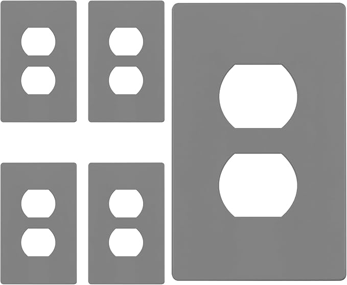 ENERLITES Screwless Duplex Wall Plate, Child Safe Receptacle Outlet Cover, Standard Size, 1-Gang 4.68" x 2.93", Unbreakable Polycarbonate Thermoplastic, UL Listed, SI8821-GY-5PCS, Gray, 5 Pack