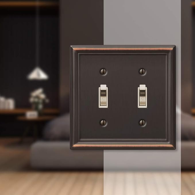Amerelle 149TTDB Chelsea Wallplate, 2 Toggle, Steel, Aged Bronze, 1-Pack