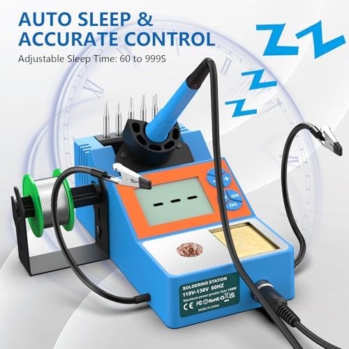 Soldering Station, 140W Digital Display Soldering Iron Station Kit with 2 Helping Hands, 356°F-932°F, Auto Sleep, °C/°F Conversion, Solder Wire, 5 Tips, Solder Sucker, Tweezers, Tip Cleaner, Blue