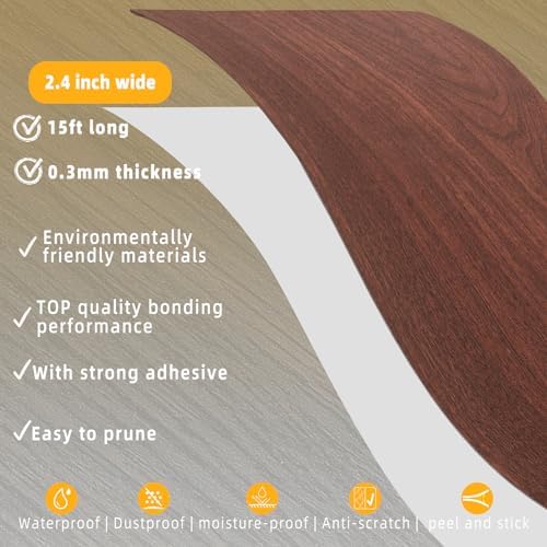 GSCIT Club Wood Tape, 2.4 inch X 15ft Self Adhesive Cherry Wood Grain Repair Tape Cherry Repair Patch for Tables, Chairs, Baseboards, Doors, Windows