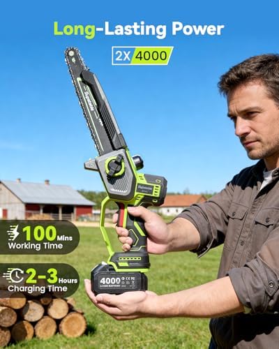 10 Inch Electric Pole Saws for Tree Trimming, 1000W Brushless Pole Saw and Mini Chainsaw 2 in 1, 2*4000mAh Battery, Lightweight Tree Saw with Extension Pole, 16Ft Max Reach Tree Trimmer Branch Cutter