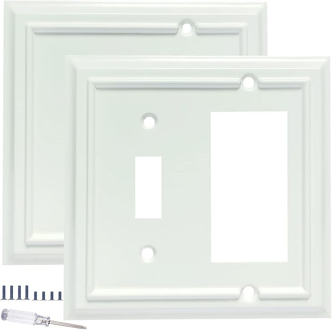 Wall Plates, Decorator/Toggle Switch Plate Combination, Outlet Covers,Bamboo Fiber Material Wall Plate, Standard Size Wall Plates of various styles, White (2 Gang Toggle/Decorator 2 Pack)