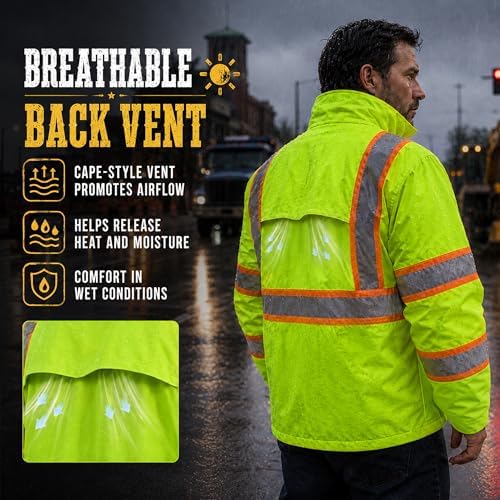 FATONE Rain Suits for Men Waterproof Reflective High Visibility Rain Gear Mens Heavy Duty, Hi Vis Rain Jacket & Pants with Inner Mesh Class 3 ANSI/ISEA Compliant, Lime L/XL