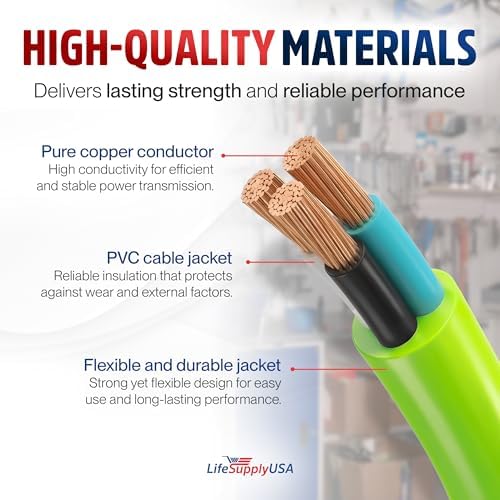 75ft Outdoor/Indoor Extension Cord 12/3 Gauge Extra Heavy Duty 3 Prong SJTW, Waterproof, Flexible Cold-Resistant Long Power Cord, 15A 125V 1875W, Neon Green by LifeSupplyUSA