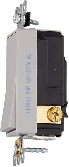 Leviton 20 Amp, 120/277 Volt Decora Plus Rocker Single-Pole AC Quiet Switch, 5621-2GY, Gray
