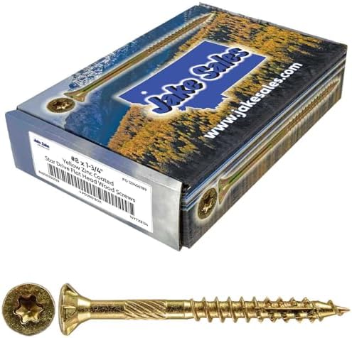 Jake Sales #8 x 1-3/4" Gold Star Wood Screw, T-20 Torx Drive, Flat Head - (Case of 9 x 5 Pound Boxes) ~7,740 Screw Count
